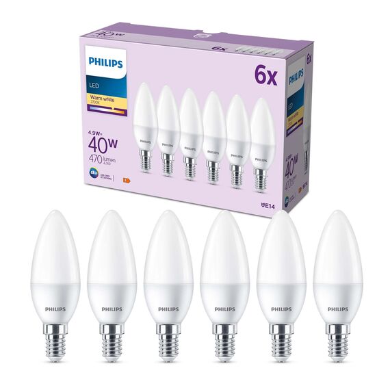 PHILIPS LED Classic E14 Lampen 6-er Pack (40 W), matte LED Lampen mit warmweißem Licht, energiesparende LED Beleuchtung mit langer Nutzlebensdauer, Warmweiß