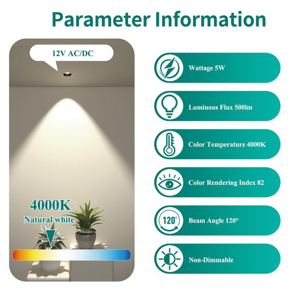 DiCUNO GU5.3 LED Lampen 5W, 12V MR16 Reflektor, Ersetzt 50W Halogen Spots, 4000K Neutralweiß, 500lm, 120°Abstrahlwinkel, LED Leuchtmittel, AC/DC, Flimmerfrei, Nicht dimmbar, 10er Pack