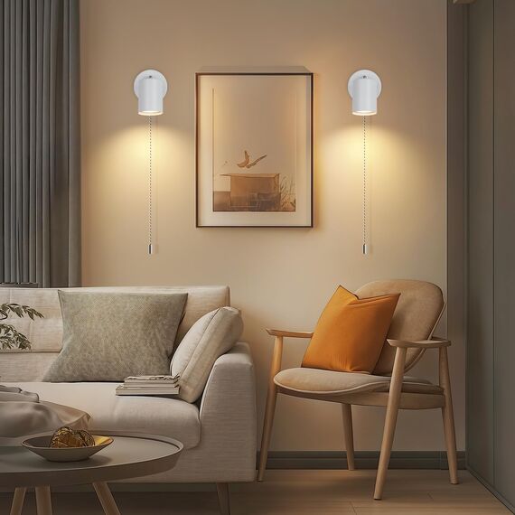 Ketom GU10 Wandlampe mit Schalter, Moderne Schwenkbar Wandlampe Innen, LED Wandleuchte Innen, Wandstrahler Weiß für Schlafzimmer, Wohnzimmer, Flur, Treppenhaus, Ohne Leuchtmittel