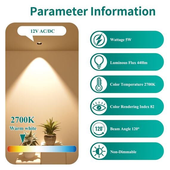 DiCUNO GU5.3 LED Lampen 5W, 12V MR16 Reflektor, Ersetzt 50W Halogen Spots, 2700K Warmweiß, 440lm, 120°Abstrahlwinkel, LED Leuchtmittel, AC/DC, Flimmerfrei, Nicht dimmbar, 10er Pack
