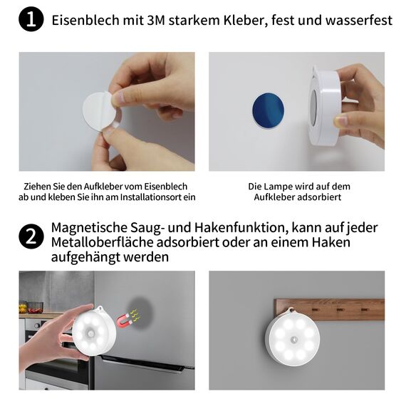 daphomeu Nachtlicht mit Bewegungsmelder，3*AAA Batteriebetriebene lampen， Auto ON/OFF, Schrankbeleuchtung，Bewegungsmelder innen für Treppe, Schlafzimmer, Küche, Kinderzimmer.（Kaltweiß 6 Stück）