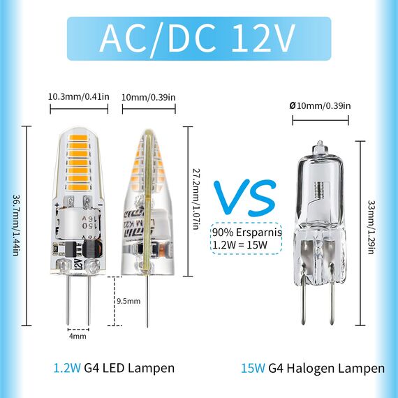 I-SHUNFA G4 LED Lampen 1.2W,AC/DC 12V,Warmweiß LED Glühbirne 3000K,Ersetzt 15W Halogenlampen,110LM G4 LED-Leuchtmittel,LED Birne Nicht Dimmbar,LED Stiftsockellampe,10er Pack
