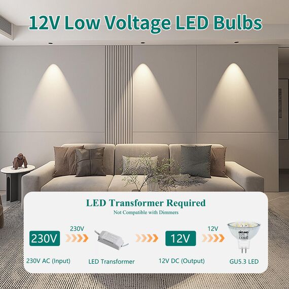 DiCUNO GU5.3 LED Lampen 5W, 12V MR16 Reflektor, Ersetzt 50W Halogen Spots, 4000K Neutralweiß, 500lm, 120°Abstrahlwinkel, LED Leuchtmittel, AC/DC, Flimmerfrei, Nicht dimmbar, 6er Pack