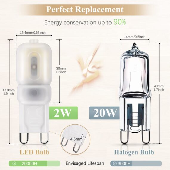 DiCUNO G9 LED Lampen 2W, entspricht 20W Halogenbirne, kaltweiß 5000K, 200LM Energiesparlampe, kleine LED Birne G9, kein Flackern, nicht dimmbar, 10er Set