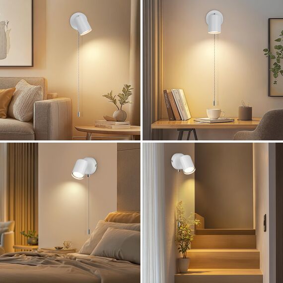 Ketom GU10 Wandlampe mit Schalter, Moderne Schwenkbar Wandlampe Innen, LED Wandleuchte Innen, Wandstrahler Weiß für Schlafzimmer, Wohnzimmer, Flur, Treppenhaus, Ohne Leuchtmittel
