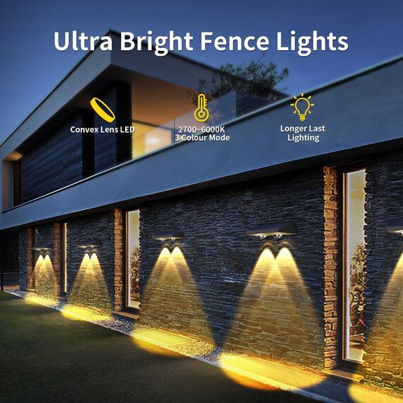 HAMLITE Solar lampen für Außen Garten,Garten-Solarwandlichter im Freien,Wasserdicht,Helle Solarbetriebene Gartenzaunlichter mit 3 Farbmodi für die Dekoration von Terrasse,Deck (8)