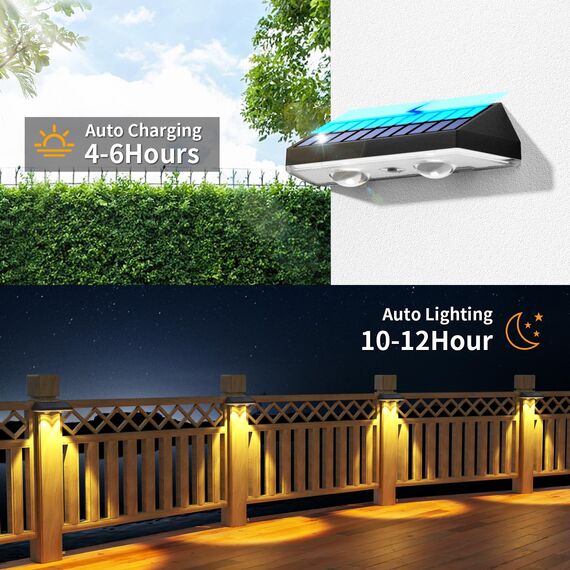 HAMLITE Solar lampen für Außen Garten,Garten-Solarwandlichter im Freien,Wasserdicht,Helle Solarbetriebene Gartenzaunlichter mit 3 Farbmodi für die Dekoration von Terrasse,Deck (6)