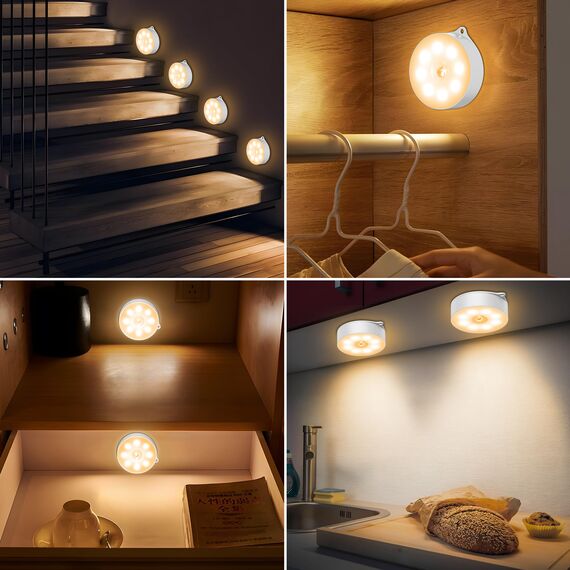 Nachtlicht mit Bewegungsmelder，3*AAA Batteriebetriebene lampen， Auto ON/OFF, Schrankbeleuchtung，Bewegungsmelder innen für Treppe, Schlafzimmer, Küche, Kinderzimmer. warmes Licht （Warmweiß 3 Stück）