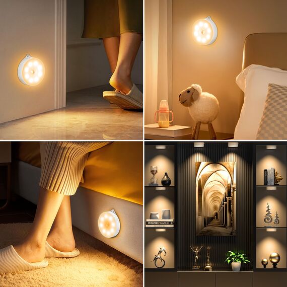 Nachtlicht mit Bewegungsmelder，3*AAA Batteriebetriebene lampen， Auto ON/OFF, Schrankbeleuchtung，Bewegungsmelder innen für Treppe, Schlafzimmer, Küche, Kinderzimmer. warmes Licht （Warmweiß 3 Stück）