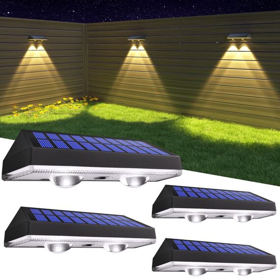 HAMLITE Solarlampen für Außen Garten: Solar Wandleuchte Aussen mit 3 Farbtemperaturen - IP65 Wasserdichte Super Hell Solarleuchten für Außen für Garten/Stufen/Zäune/Treppen/Terrasse - 4 Stücke