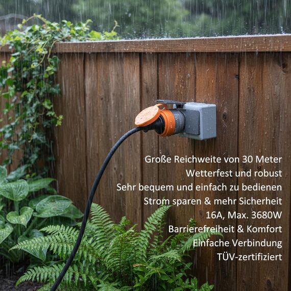 UCOMEN Funksteckdosen mit Fernbedienung Outdoor, TÜV-zertifiziert, Funk Steckdosen außen IP44, Reichweite 30m, Programmierbar Funkschalter Set für Hinterhof oder Garten,16A/3680W, 4er Pack