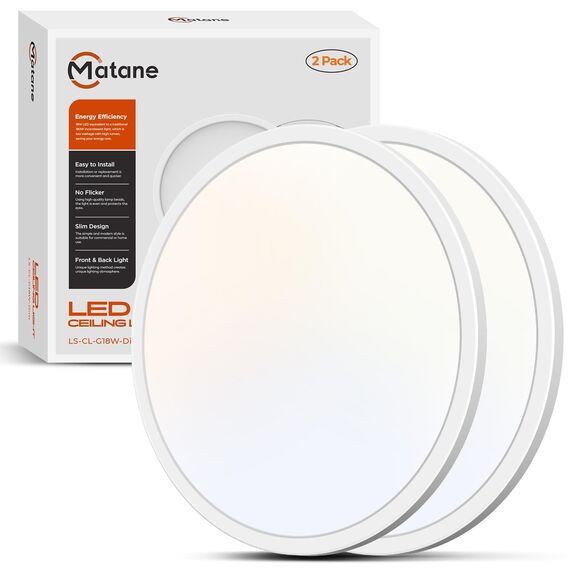 Matane 2Stück Deckenlampe LED Deckenleuchte Flach, 18W 1800LM 3000K/4000K/5000K, Rund LED Lampen Deckenlampen, Decke Lampe für Flur Keller Bad Küche Schlafzimmer, Ultra Dünn Ø22 CM