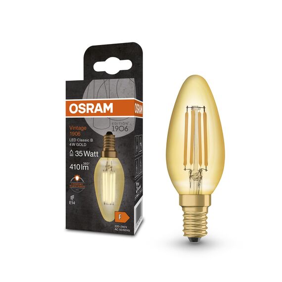 Osram LED-Lampen, Vintage-Edition, 35 Watts Ersatz, E14, B-shape, 2400 Kelvin, Warm Comfort Light, Klares Glas, single Pack