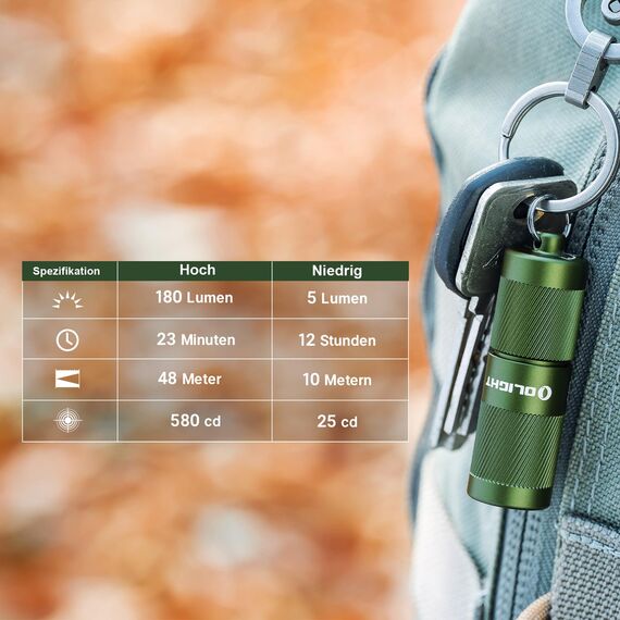 OLIGHT I1R II Pro EOS Mini LED Taschenlampe 180 Lumen Superhelle USB-Aufladbare Handlampe Schlüsselbund, IPX8 und 1,5m Fallschutz kleine Lampen für Outdoor Camping und Repaturen OD Grün