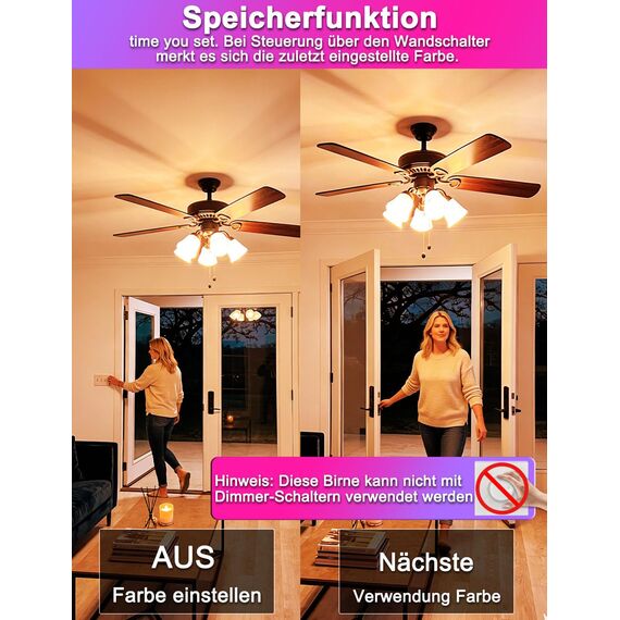 iLC Farbige Leuchtmittel LED RGBW Lampe Edison Dimmbare Farbige Leuchtmitte Lampen 10W E27 RGB LED Birnen- Dual Memory - 12 Farben - Kabellos Fernbedienung inklusive (2-er Pack)