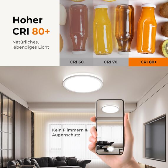 Matane 2Stück Deckenlampe LED Deckenleuchte Flach, 18W 1800LM 3000K/4000K/5000K, Rund LED Lampen Deckenlampen, Decke Lampe für Flur Keller Bad Küche Schlafzimmer, Ultra Dünn Ø22 CM