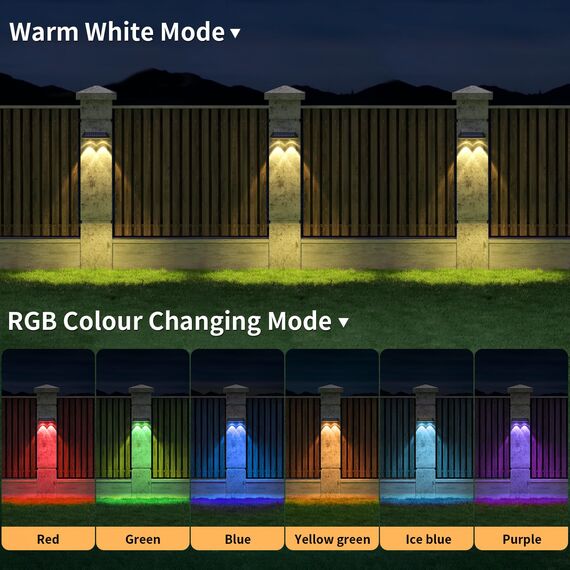 HAMLITE Solarlampen für Außen Garten,RGB Gartenleuchten Solar mit 8 Farbtemperaturen,IP65 Wasserdichte,Super Hell Solarlampen für Außen für Terrasse Garten Stufen Treppen Zäune-4 Stücke