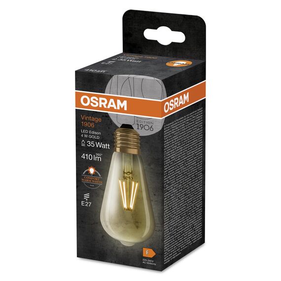 Osram LED-Lampen, Vintage-Edition, 35 Watts Ersatz, E27, ST64-shape, 2400 Kelvin, Warm Comfort Light, Klares Glas, single Pack