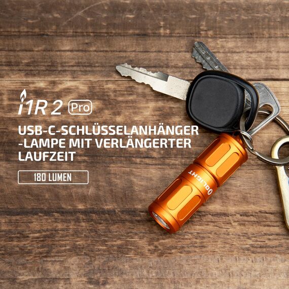 OLIGHT I1R II Pro EOS Mini LED Taschenlampe 180 Lumen Superhelle USB-Aufladbare Handlampe Schlüsselbund, IPX8 und 1,5m Fallschutz kleine Lampen für Outdoor Camping und Repaturen Capsule Orange