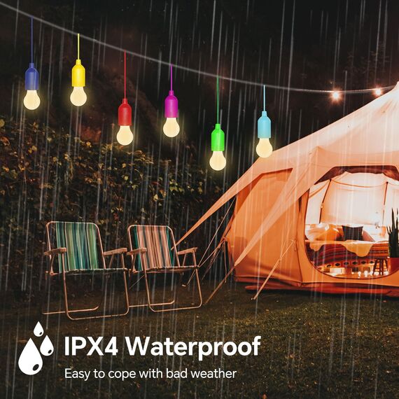 6 Stück Campinglampe, Light LED Camping, mit Zugschalter, Batteriebetrieben Tragbare LED Lampen, Zeltlampe Glühbirne, für BBQ, Camping, Zelt, Garten, Party Dekoration(Warmweiß 3000K)