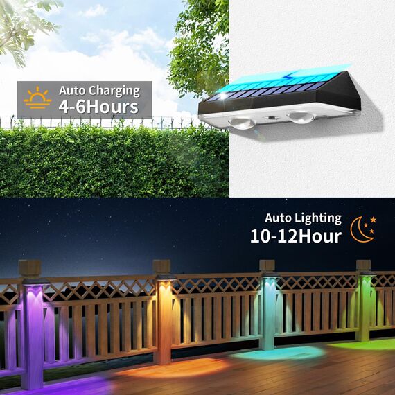 HAMLITE Solarlampen für Außen Garten,RGB Gartenleuchten Solar mit 8 Farbtemperaturen,IP65 Wasserdichte,Super Hell Solarlampen für Außen für Terrasse Garten Stufen Treppen Zäune-4 Stücke