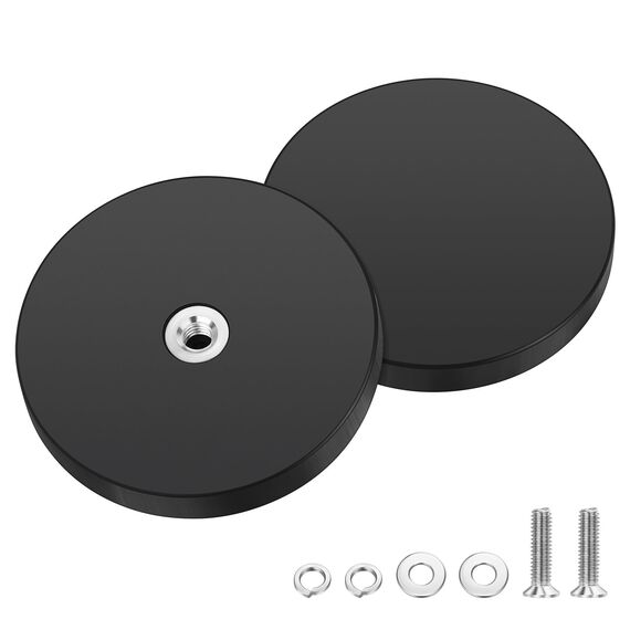 Wukong Gummierte Magnete Ø43mm, 2 Stück Stark Anti-Rutsch Mit M4 Flacher Faden, Magnete mit Gewinde für Fahrzeuge, Lampen, Befestigen von Werkzeugen