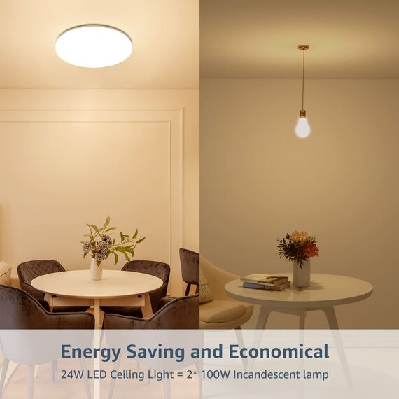 Lepro 24W Deckenlampe Ø28cm, IP54 Wasserfest Badezimmer Deckenlampe, 3000K LED Deckenleuchte 2400lm für Badezimmer Schlafzimmer Kinderzimmer Wohnzimmer Balkon Flur Küche, Warmweiß LED Lampen