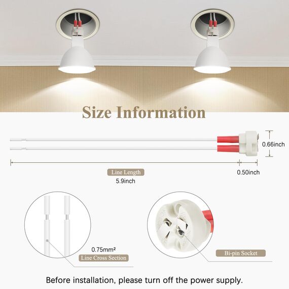 DiCUNO MR16 GU5.3 Fassung mit 15cm Silikonkabel, Sockel G4/GY6.35, Bi-Pin Stiftsockel für LED Lampen, Halogen, Glühbirnen, 12-250V, 2A, 100W, hitzebeständig bis 200°C, 50er Pack