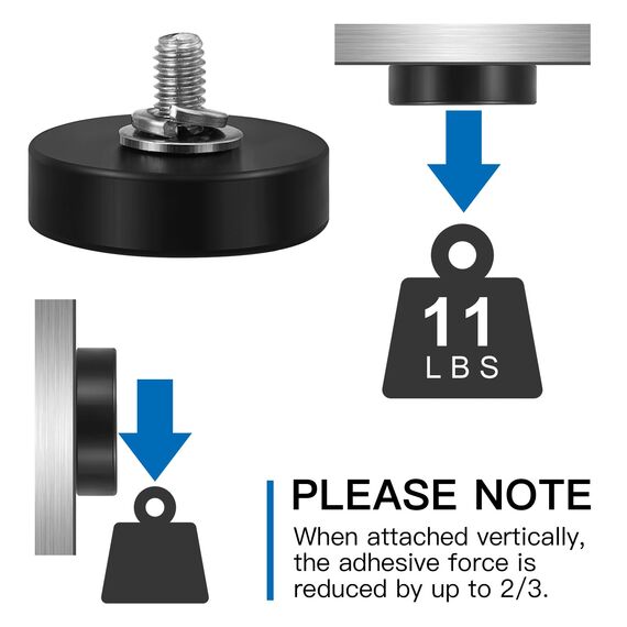 Wukong Gummierte Magnete Ø22mm, 8 Stück Stark Anti-Rutsch Mit M4 Flacher Faden, Magnete mit Gewinde für Fahrzeuge, Lampen, Befestigen von Werkzeugen