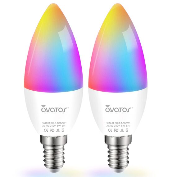 E14 Alexa Smart GlüHbirne,5W 500lm C37 Wlan Smart Home LED Lampe Warmweiß & Kaltweiß Dimmbar Rgb Led Lampen Musik Synchronisation Fernbedienung Stimmenkontrolle Zeitplan & Timer App Led Birne(2 er)