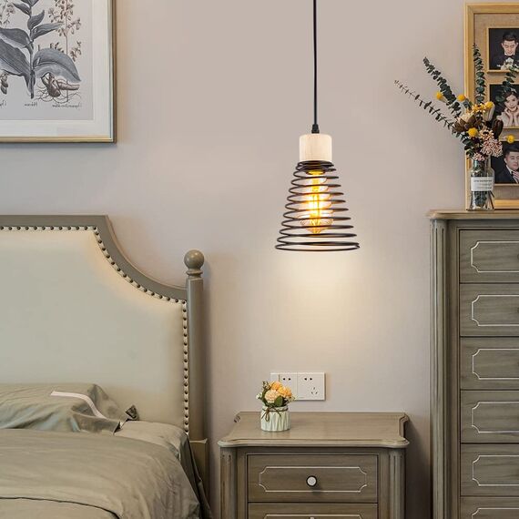 Vintage Hängelampe Esstisch Hängeleuchte Metall mit Holz,Retro Schwarze Hängeleuchte Esstischlampe Verstellbare Hängelampe,Moderne Hängelampe für Esszimmer Küche Wohnzimmer Bar Restaurant,Ø15cm