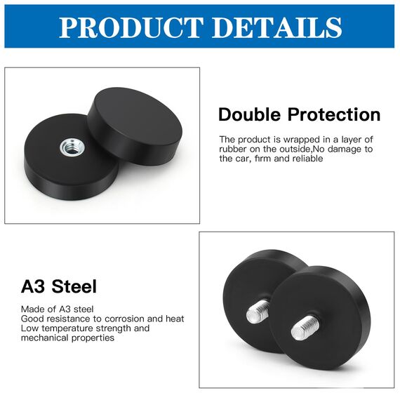 Wukong Gummierte Magnete Ø22mm, 4 Stück Stark Anti-Rutsch Mit M4 Flacher Faden, Magnete mit Gewinde für Fahrzeuge, Lampen, Befestigen von Werkzeugen