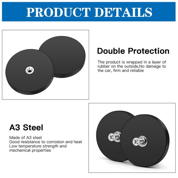 Wukong Gummierte Magnete Ø43mm, 8 Stück Stark Anti-Rutsch Mit M4 Flacher Faden, Magnete mit Gewinde für Fahrzeuge, Lampen, Befestigen von Werkzeugen