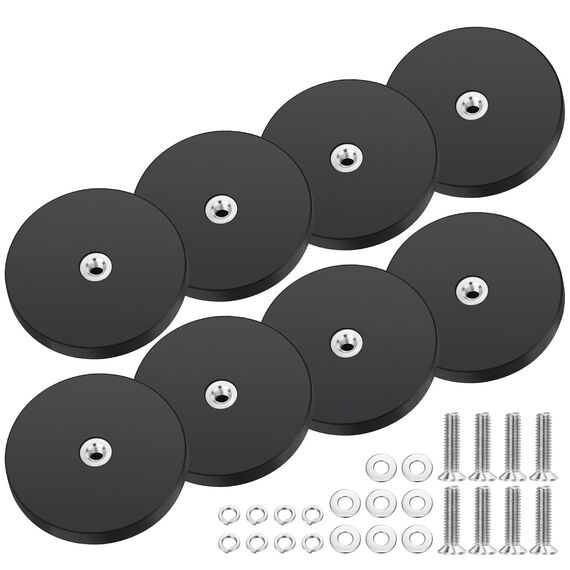 Wukong Gummierte Magnete Ø43mm, 8 Stück Stark Anti-Rutsch Mit M4 Flacher Faden, Magnete mit Gewinde für Fahrzeuge, Lampen, Befestigen von Werkzeugen