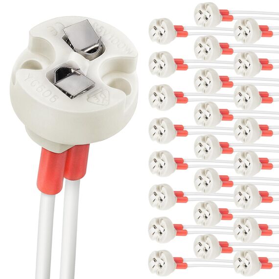 DiCUNO MR16 GU5.3 Fassung mit 15cm Silikonkabel, Sockel G4/GY6.35, Bi-Pin Stiftsockel für LED Lampen, Halogen, Glühbirnen, 12-250V, 2A, 100W, hitzebeständig bis 200°C, 24er Pack