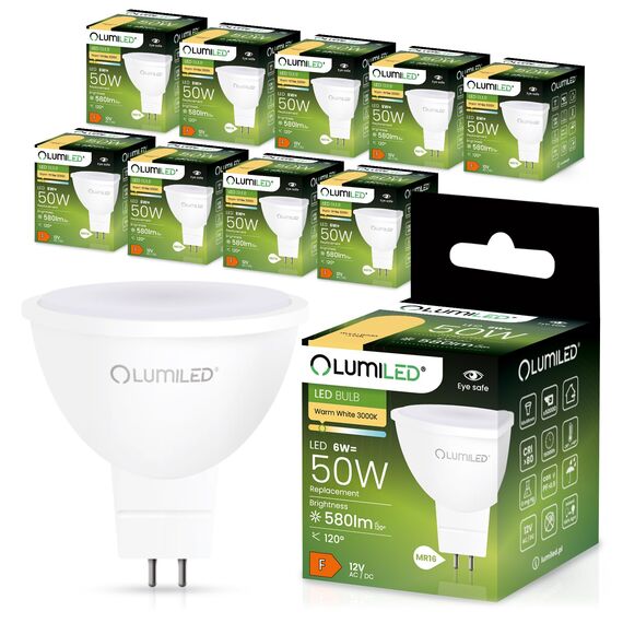Lumiled 12V GU5.3 LED Lampen Leuchtmittel Spot 10 Stück Set, MR16 6W (entspricht 50W) 3000K Warmweiß 580 Lumen 120° Abstrahlwinkel Nicht Dimmbar