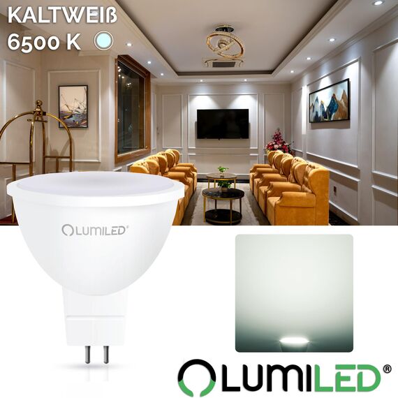 Lumiled 12V GU5.3 LED Lampen Leuchtmittel Spot 10 Stück Set, MR16 6W (entspricht 50W) 6500K Kaltweiß 580 Lumen 120° Abstrahlwinkel Spots Glühbirnen