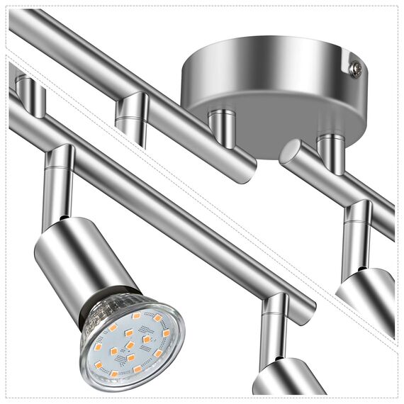 Defurhome LED Deckenleuchte Drehbar, 4 Flammig LED Strahler Deckenlampe Spot,Modern Deckenstrahler (Weißes Chrom) für Küche, Wohnzimmer, Schlafzimmer, inkl. 4 x 4 W GU10 LED Lampen (400LM, warmweiß)