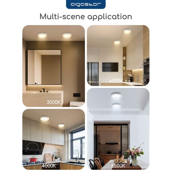 Aigostar Deckenlampe LED 6W 3000K Deckenleuchte, 600lm lampen decke ideal für Badezimmer Balkon Flur Küche Wohnzimmer, Warmweiß Badezimmerlampe Ø12.3cm, 2 Packungen