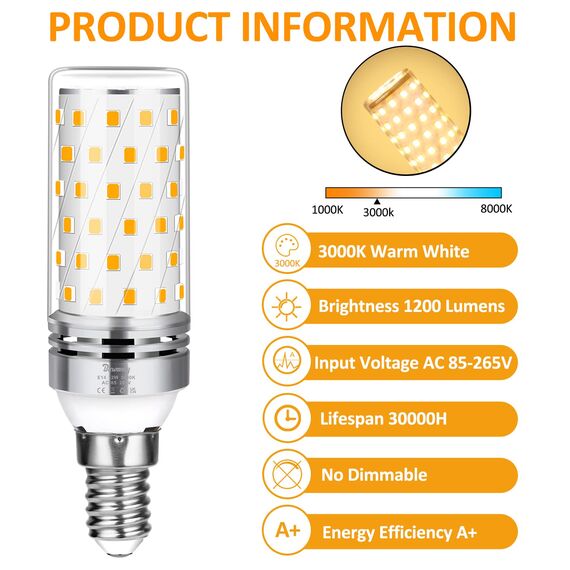 Blewandy E14 LED Warmweiss 12W, 1200Lm LED Glühbirne Ersatz 100W Halogenlampe, Warmweiß 3000K Maiskolben Lampe E14, Kein Flimmern Nicht Dimmbar Energiesparlampe, 6 Stück