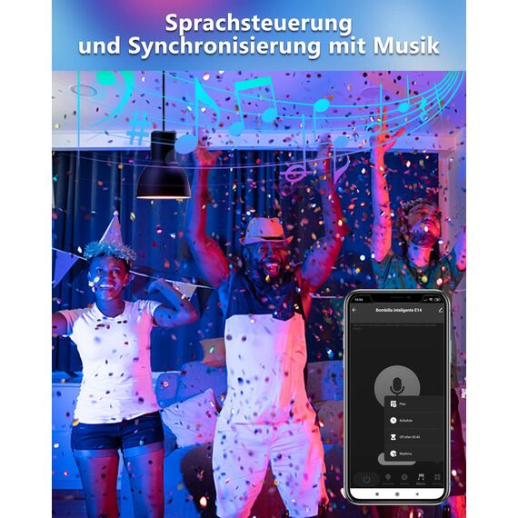 E14 Alexa Smart GlüHbirne,5W 500lm C37 Wlan Smart Home LED Lampe Warmweiß & Kaltweiß Dimmbar Rgb Led Lampen Musik Synchronisation Fernbedienung Stimmenkontrolle Zeitplan & Timer App Led Birne(2 er)
