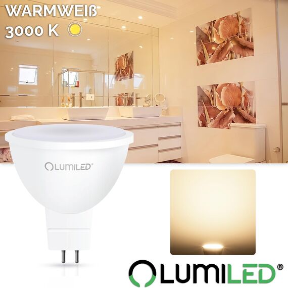 Lumiled 12V GU5.3 LED Lampen Leuchtmittel Spot 10 Stück Set, MR16 6W (entspricht 50W) 3000K Warmweiß 580 Lumen 120° Abstrahlwinkel Nicht Dimmbar