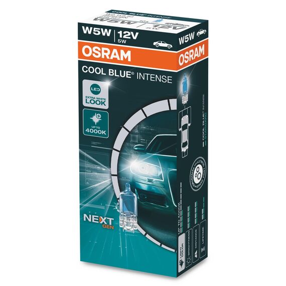 OSRAM COOL BLUE® INTENSE W5W, bis zu 4.000K, Halogen-Signallampe, Faltschachtel (10 Lampen)