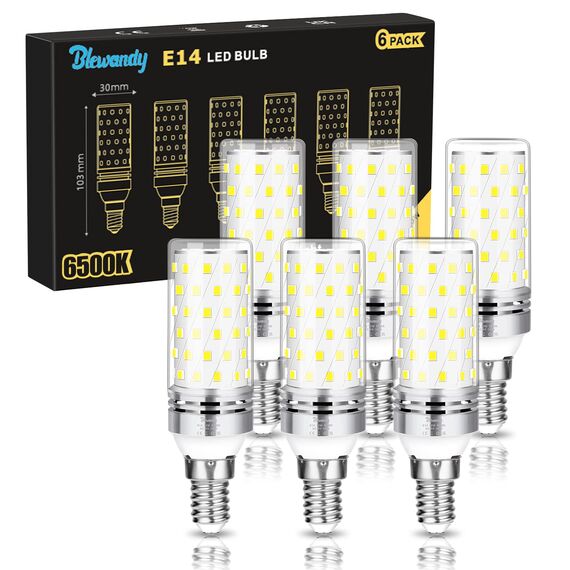 Blewandy E14 LED Glühbirnen, 12W Led Birne Äquivalent 100W Halogenlampe, 1200Lm 6500k Kaltweiß Maiskolben Leuchtmittel, Nicht Dimmbar Kein Flimmern Energiesparlampe, 6 Stück