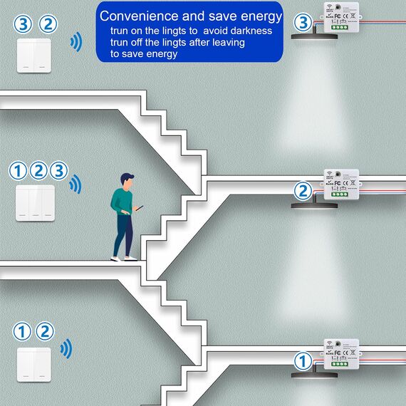 DieseRC Funk-Lichtschalter, Funk-Sender-Sicherheitsschalter und Empfänger-Controller 10A, einfache Installation für Lampen bis 1500W