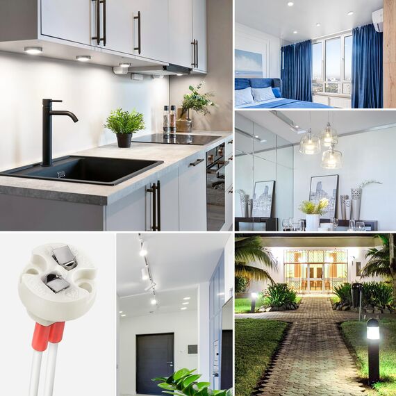 DiCUNO MR16 GU5.3 Fassung mit 15cm Silikonkabel, Sockel G4/GY6.35, Bi-Pin Stiftsockel für LED Lampen, Halogen, Glühbirnen, 12-250V, 2A, 100W, hitzebeständig bis 200°C, 50er Pack