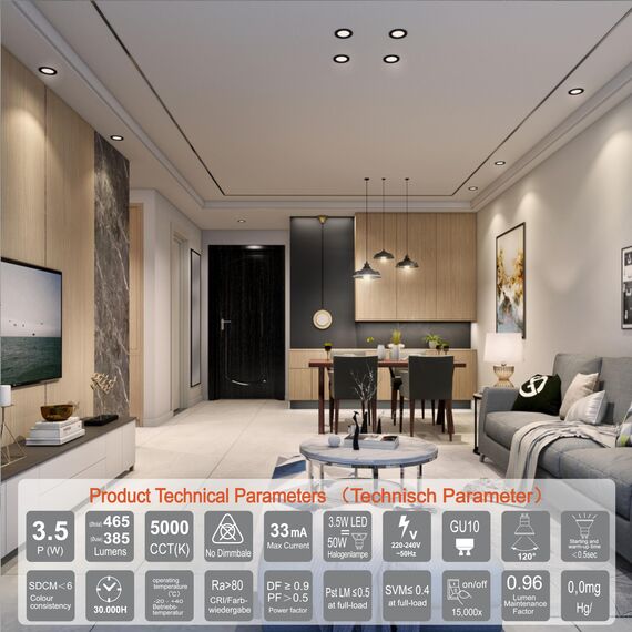 EACLL Mini GU10 LED Tageslichtweiß 3.5 Watt Ersetzt 50W Halogen Leuchtmittel, 4er-Pack, 385lm 5000K Birnen, AC 230V Flimmerfrei Strahler, Abstrahlwinkel 120° Spot, Nicht Dimmbar Reflektor Lampen Ø35MM