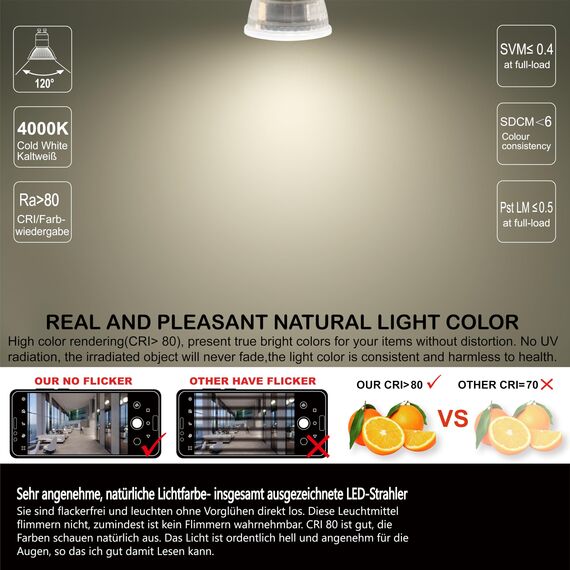 EACLL Mini GU10 LED 4000K 3.5 Watt Ersetzt 50W Halogen Leuchtmittel, 4er-Pack, Neutralweiss 385lm Birnen, AC 230V Flimmerfrei Strahler, Nicht Dimmbar Reflektorlampen, Abstrahlwinkel 120° Spot Ø35MM