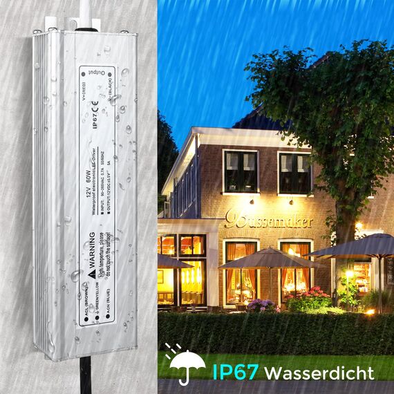 LightingWill LED Trafo 12V 60W IP67, Outdoor Wasserdicht Transformator mit Stecker, Netzteil für LED Streifen Lampen Strahler Lichtbänder