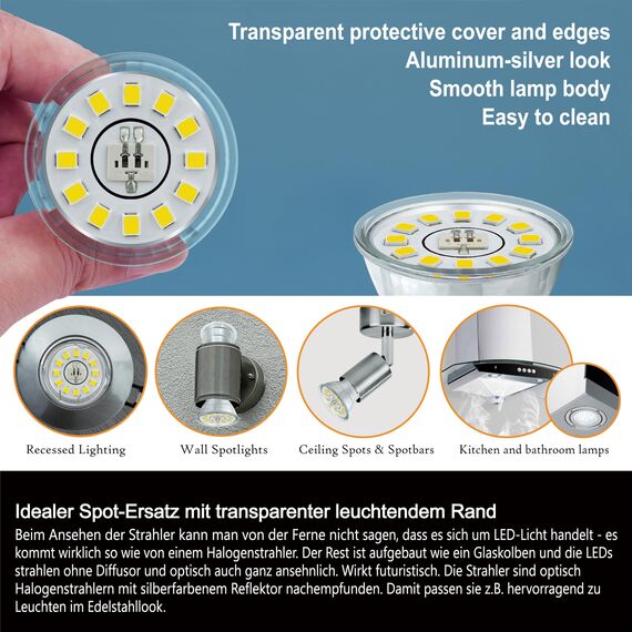 EACLL Mini GU10 LED Tageslichtweiß 3.5 Watt Ersetzt 50W Halogen Leuchtmittel, 4er-Pack, 385lm 5000K Birnen, AC 230V Flimmerfrei Strahler, Abstrahlwinkel 120° Spot, Nicht Dimmbar Reflektor Lampen Ø35MM